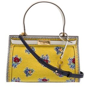 Pristine Tory Burch yellow tea rose needlepoint Radziwill bag